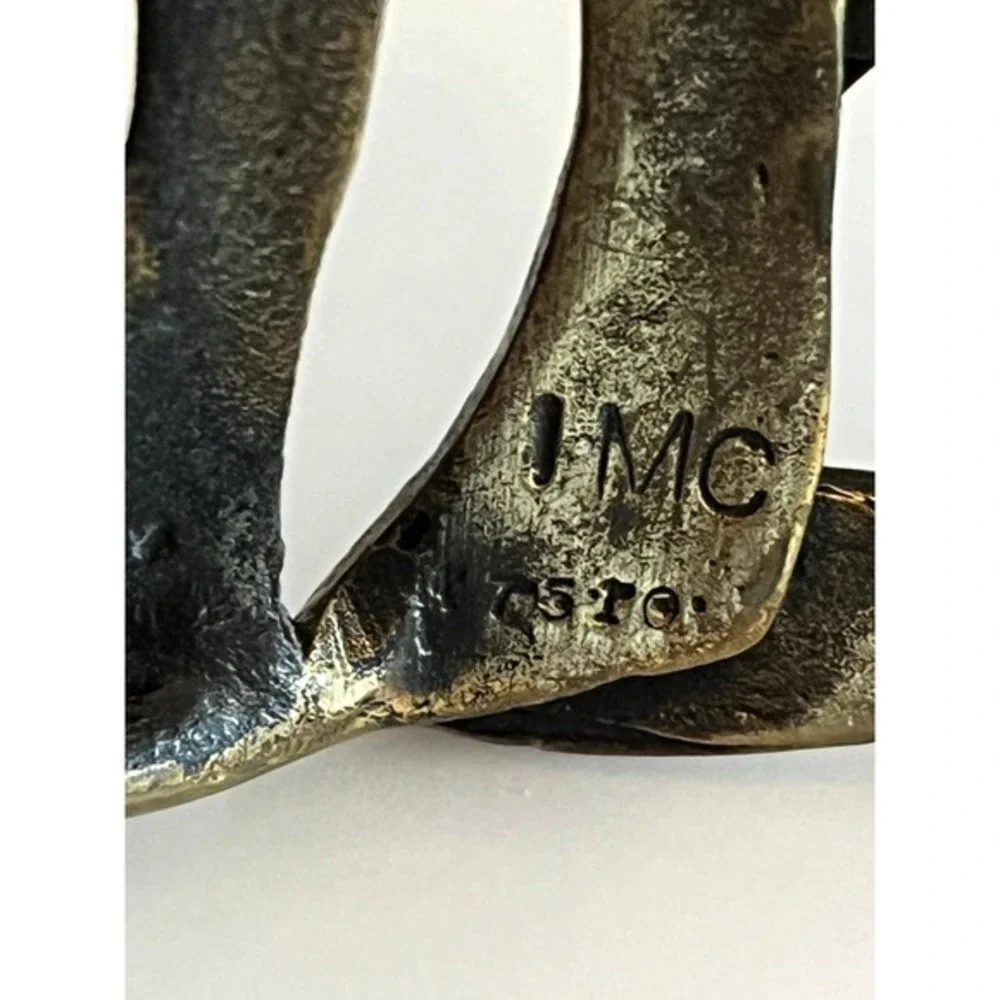 Tooled Leather Belt LMC‎ Vintage Bronze Tone Buckle Brown Floral 38 Inch Unisex